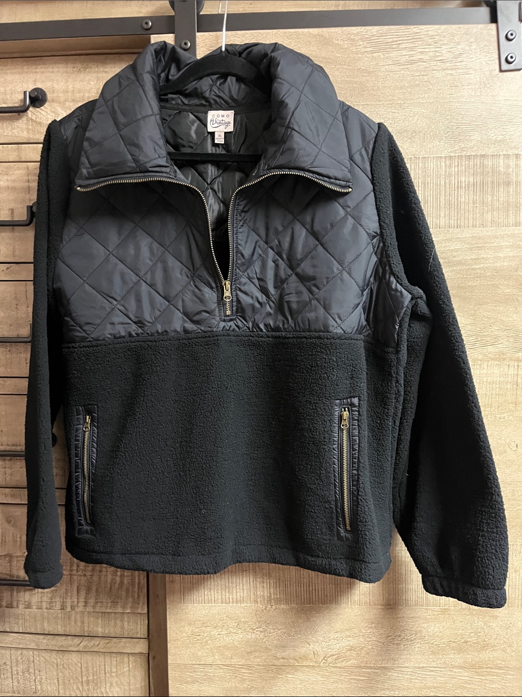 Como Vintage Black Quilted & Fleece Pullover Jacket